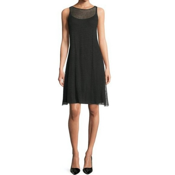 EILEEN FISHER Black Lace Hem Dress crew neck dress new with tags with slip dress - Picture 2 of 10